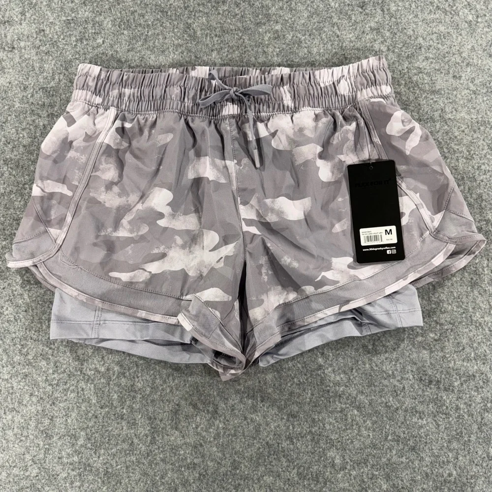 90 Degree by Reflex Womens Camo 2-in-1 Running Shorts Violet Grey M